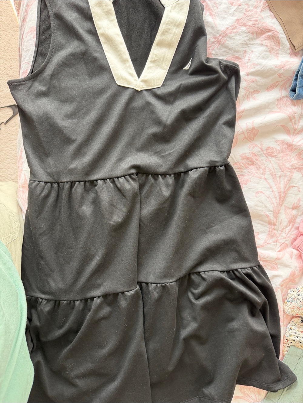 Nautica Black Mini Dress with Cream V-Trim